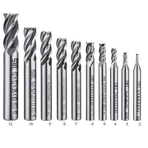 10 Piece 4 Flute End Mill Set In Metric Sizes From 2mm To 12mm HSS High Speed Steel For CNC Milling Cutters straight shank