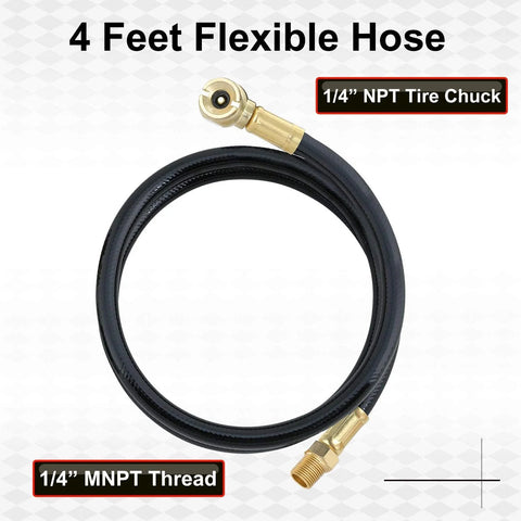 4 ft hose from All in one Portable Air Tank Repair Kit with brass shut off valve, 0-200 psi gauge, safety bypass valve