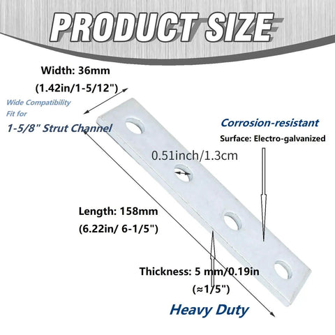 9 Pcs 4 Hole Flat Plate Connector Bracket Galvanized Steel Compatible With 1/2 Inch Bolt In 1 5/8 Inch Strut Channel