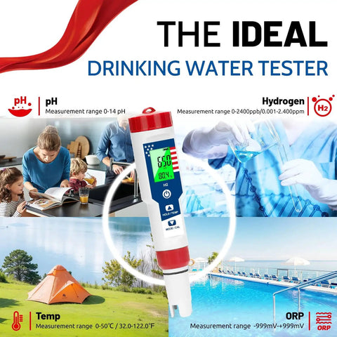 4 In 1 Water Quality Tester For Drinking Water With pH, Hydrogen H2, ORP And Temperature Readouts, product showcase and use cases.