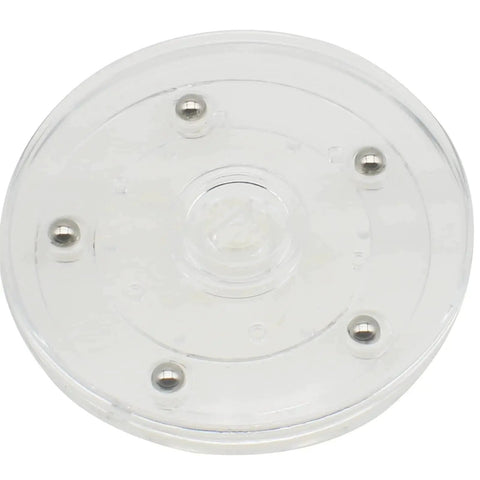 Clear acrylic turntable with ball bearings, part of Two Pack Four Inch Lazy Susan Turntables With Acrylic Ball Bearing For 360 Degree Rotation