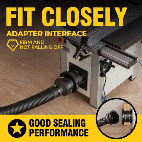 Joinerjetly 4-inch magnetic dust collection fittings with interlock, 3-pack, installed on a dust collector hose.
