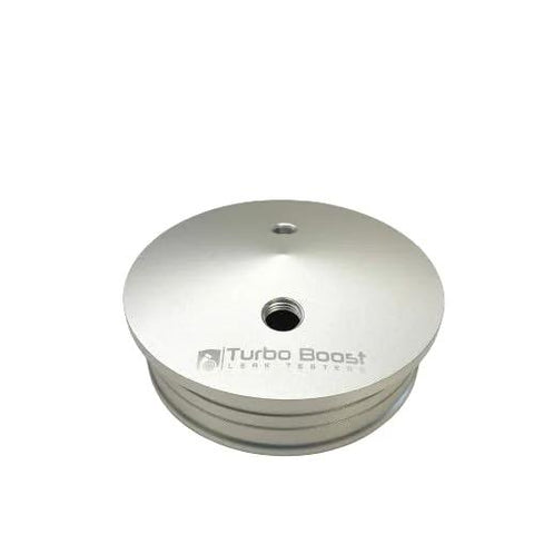 End cap for 4-inch boost leak tester, Turbo Boost, 6061 aluminum, silver with central threaded hole