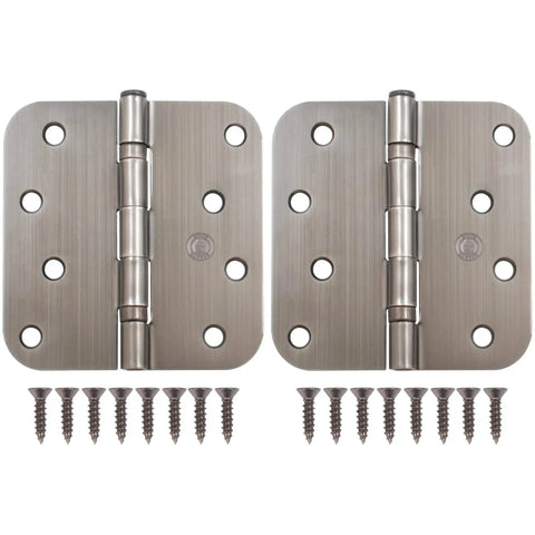 4 Inch Ball Bearing Door Hinges With Five Eighth Inch Radius Corners In Antique Nickel Finish Durable Steel Construction