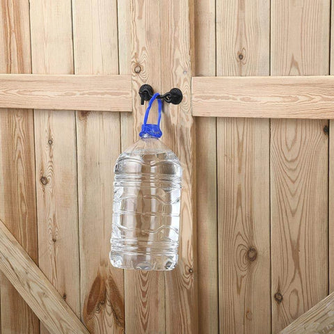 4” Privacy Hook and Eye Gate Latch Easy Lock for Barn Door, Black, holding a plastic jug on wooden door