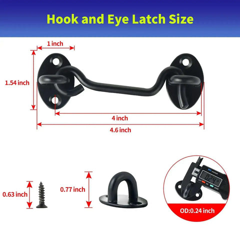 Diagram of Heavy Duty Built Tough 4 Inch Hook And Eye Latch Set 6 Pack Solid Stainless Steel Privacy Door Lock with measurements