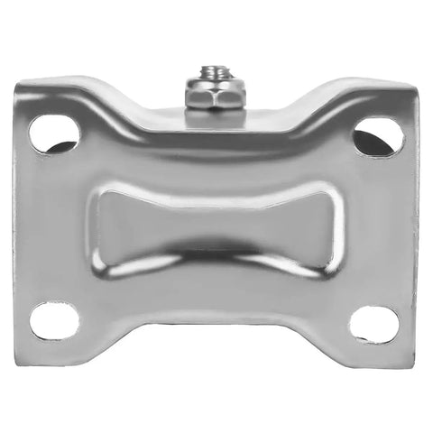 Top view of metal top plate from 4 Pack 4 Inch Rigid Non-Swivel Caster Wheels With Top Plate Hardware Kit Black Polyurethane Wheels For Stationary Furniture Straight Line Movement Overall Height 5 Inches Plate Size 2.55 By 3.7 Inches