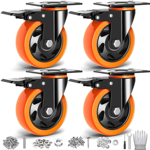 4 inch heavy duty caster wheels set of 4 rated 2200 lb total with locking swivel plate brakes stainless steel frame polyurethane wheels