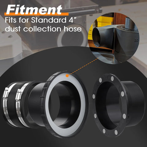 Magnetic dust collection starter kit for 4-inch shop vac hoses with 1 Mag Port connector and 3x 4-inch couplers
