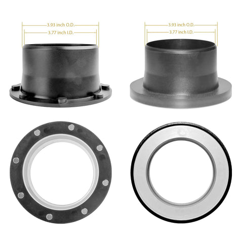 O'SKOOL 4-inch port magnetic dust collector fittings set, two black flanged adapters and two ring gaskets.