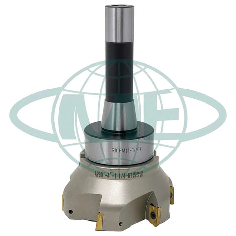 4 Inch 90 Degree Indexable Face Mill With R8 Arbor Six Pro Grade APKT1604 Inserts Included Pre Installed For Steel And Metalworking