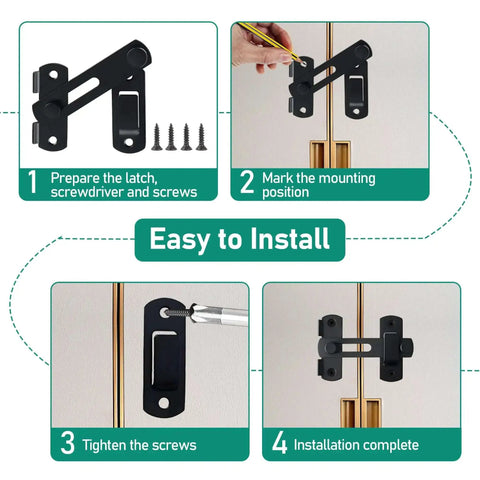 Installation guide for Beefy 4 Inch Heavy Duty Flip Latch Gate Latches For Barn Wood Fence And Sliding French Doors Matte Black SUS304 Stainless Steel Hardware Built Tough To Weatherproof And Resist Rust.
