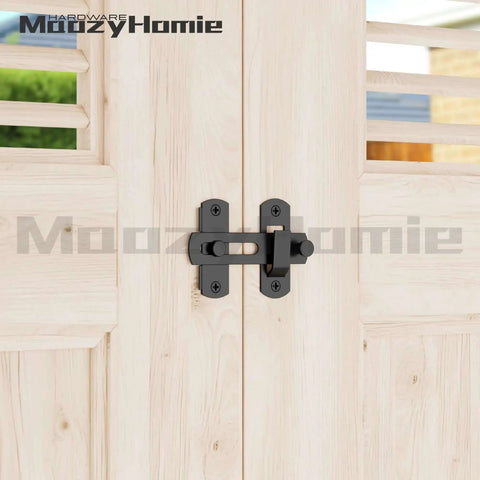 4 Inch Flip Gate Latch Set 180 Degree Barn Door Lock Latch Heavy Duty SUS304 Stainless Steel With Black Finish Sliding Latch installed on wood gate