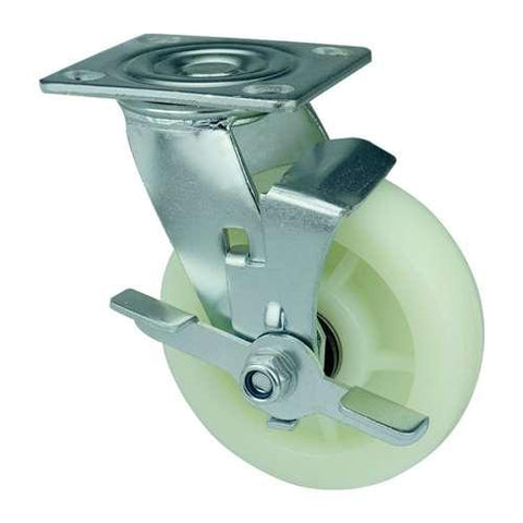 4" Inch Heavy Duty Caster Wheel 1102 pounds Side Brake Polypropylene Top Plate - VXB Ball Bearings