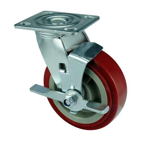 4" Inch Heavy Duty Caster Wheel 441 pounds Side brake Polyurethane Top Plate - VXB Ball Bearings