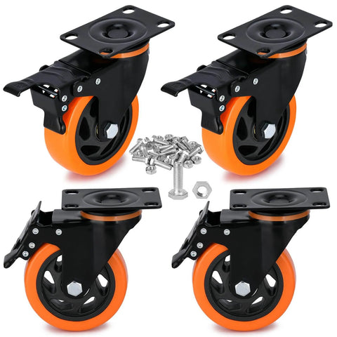 4 inch heavy duty caster wheels set of 4 with dual locking brakes rated 2200 lb silent non marking polyurethane with screws
