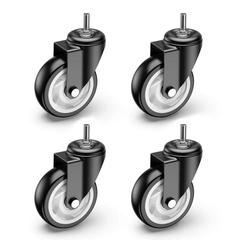 4 Inch Caster Wheels No Brake Stem Casters Set of 4 Heavy Duty Swivel Castors with 3/8 Inch 16 x 1 Threaded Stem Steel Housing PVC Wheels Black