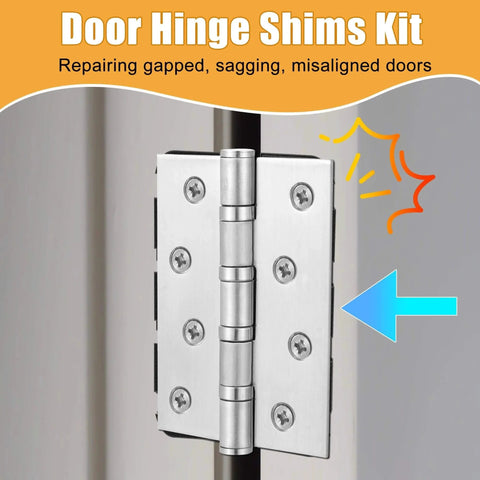 10 Pack 4 Inch Door Hinge Shims 0.040 Inch Thickness For Door Hinge Repair Kit Style B shown on a door hinge for alignment