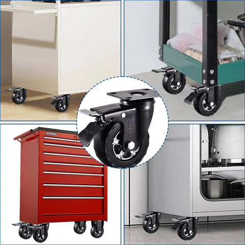 Heavy Duty 4 Inch Swivel Casters Set Of 4 With Brakes, 2200 Lb Capacity, installed on carts, workbenches, and furniture