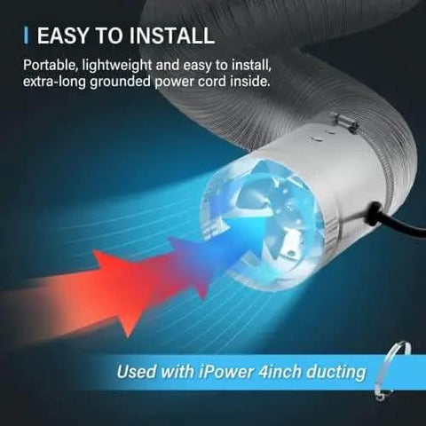 4 Inch Inline Booster Duct Fan 100 CFM Quiet High Performance HVAC Exhaust with durable impeller for grow tents by iPower