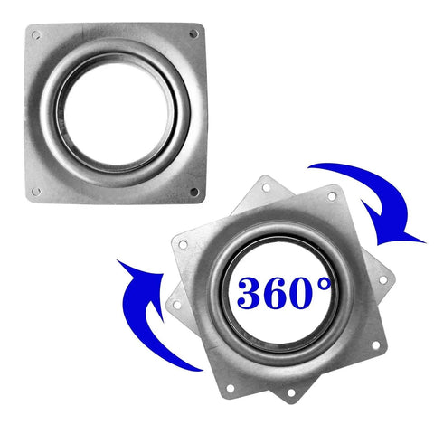 4 Inch Square Lazy Susan Hardware Rotating Bearing Plate With 300 Pound Capacity, zinc plated, showing 360-degree spin