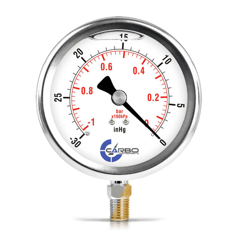 CARBO Instruments 4-inch pressure gauge with stainless steel case and chrome-plated brass connection