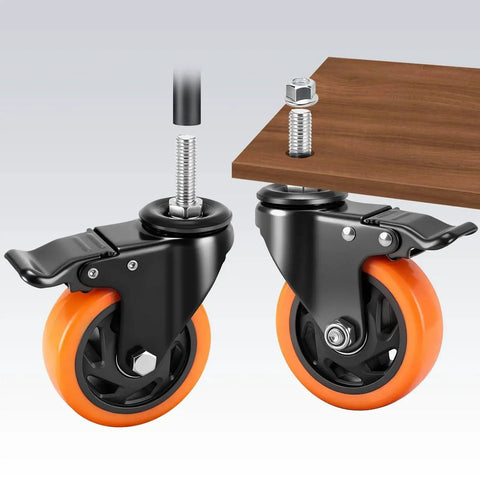 Heavy Duty 4 Inch Caster Wheels Set of 4 with Locking Swivel Casters for Furniture, Workbenches and Carts, 1/2 Inch Threaded Stem shown