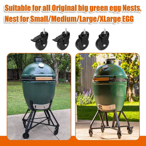 Caster Wheels 4 Inch Locking Stem Casters Swivel Stem Casters For Original Large Green Egg Rolling Cart Quiet Noiseless