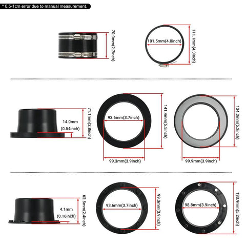 4-inch magnetic dust collection fittings kit for woodshop vacuums; multi-piece black metal adapters and rings