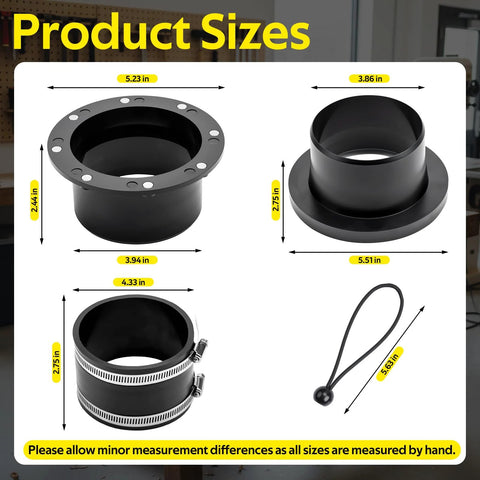 4-inch magnetic dust collection kit by Amazon; includes 1 magnetic connector, 2 steel port receivers, 2 rubber hose couplers, and 2 bungee cords.