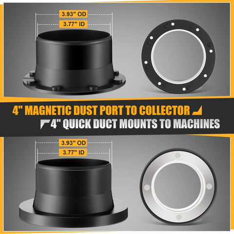 Saillong 4in magnetic dust port to collector starter kit with neodymium fittings and hose couplers; 3.93in OD, 3.77in ID
