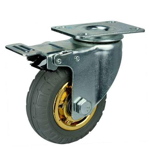 4" Inch Medium Duty Caster Wheel 154 pounds Swivel and Upper Brake Rubber Top Plate - VXB Ball Bearings