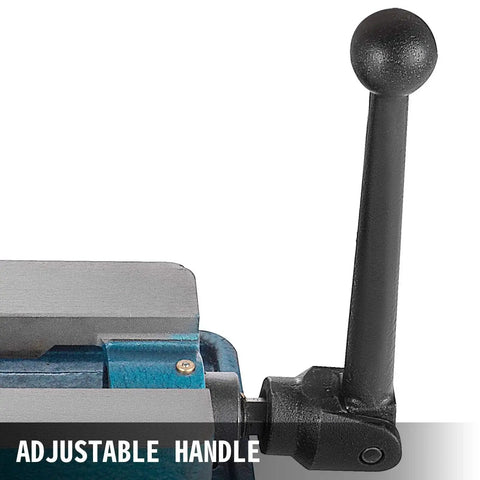 Close-up of adjustable handle on 4 Inch Milling Vise With Bench Clamp For Precision Clamping, Durable Ductile Iron Construction With 360 Degree Swivel Base, Heavy Duty Machinist Vise For Secure Holding On Milling Machines, Ideal For Prototyping And Fine Work VEVOR.