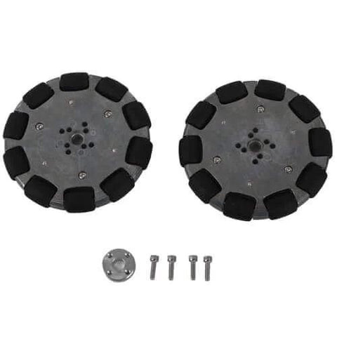 2pcs 4 Inch Omnidirectional Wheels for Industrial Robots, Metal Hub Omni Wheels with Rubber Rollers, 360 Degree Maneuverability, 8mm Bore