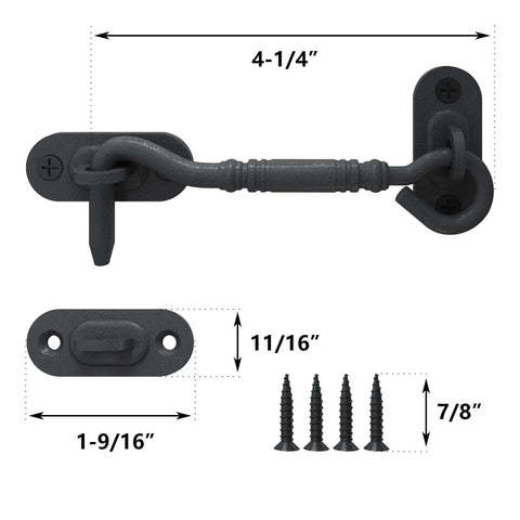 4 Inch Privacy Hook Latch For Sliding Barn Door In Black Stainless Steel Durable And Easy To Install Includes Screw Pack