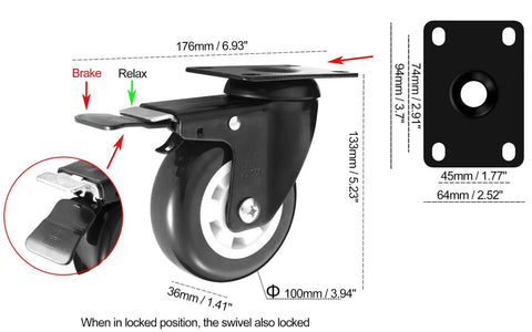 Heavy Duty 4 Inch Plate Caster Wheels With Polyurethane No Noise Premium Double Ball Bearing Steel Locking Swivel Casters 330 Lbs Per Caster Pack Of 4 Two Swivel Dual Locking And Two Swivel Black