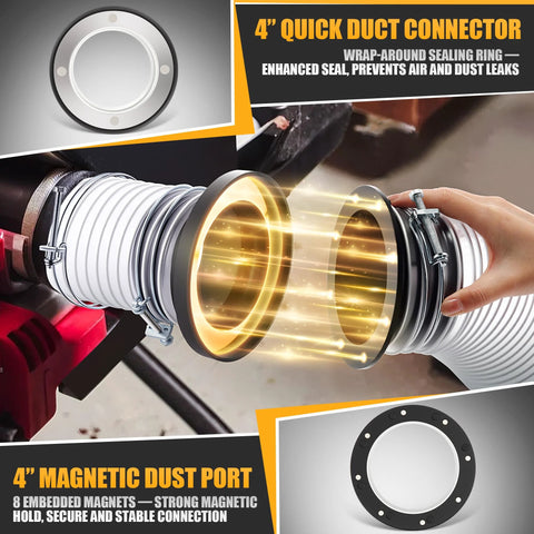 Saillong 4 inch magnetic dust port connector kit with hose couplers for workshop dust collection