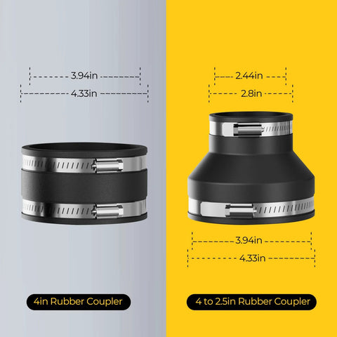 Joinerjetly 4-in magnetic dust collection fittings with interlock, 3-pack; black rubber 4in and 4-to-2.5in couplers