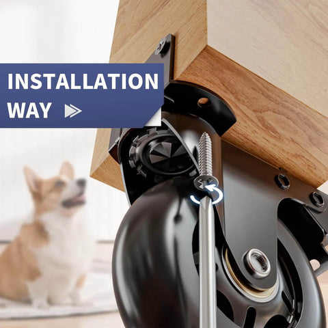 Installation of 4 Inch Side Mount Plate Caster Wheels L Shaped Heavy Duty Set of 4 with Brake on wooden furniture