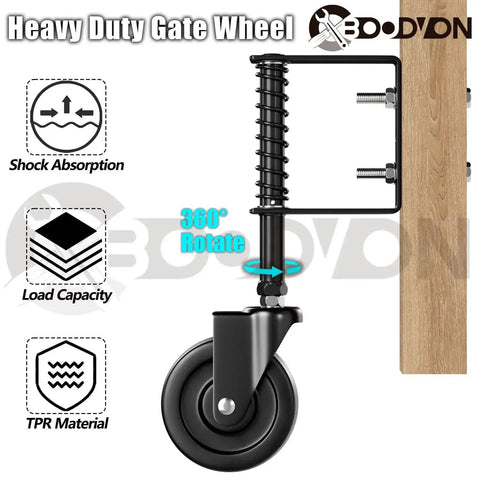 4 Inch Spring Loaded Swivel Gate Caster With Shock Absorbing Spring 360 Degree Rolling 220 Lb Capacity Black Finish