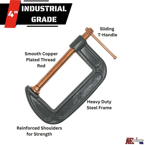 ATE Pro USA 6 Pack 4 Inch Heavy Duty Steel C Clamps for Woodworking Welding Metalwork DIY Projects, industrial grade clamp with copper plated thread