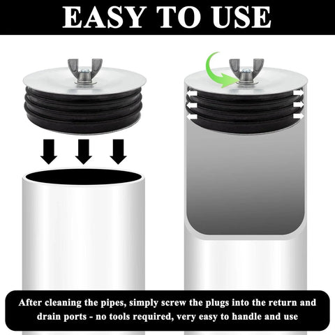 Steel Mechanical Test Plug For Sewer Cleanouts 4 Inch Heavy Duty Pipe Expansion Plug With Galvanized Screw And Wing Nut shown installed in pipe