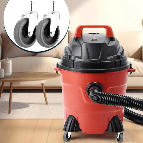 4 Pack 4-Inch Swivel Stem Casters with 7/16-Inch Stem Diameter Rubber Wheels for vacuums in a living room setting.