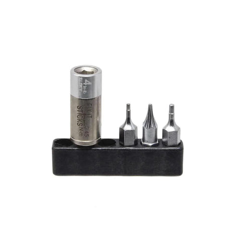 4 Inch Lbs Torque Limiter & Three Bit Combo Pack including Torx 6, 5/64 hex, 1.5mm hex with 1/4in drive in holder