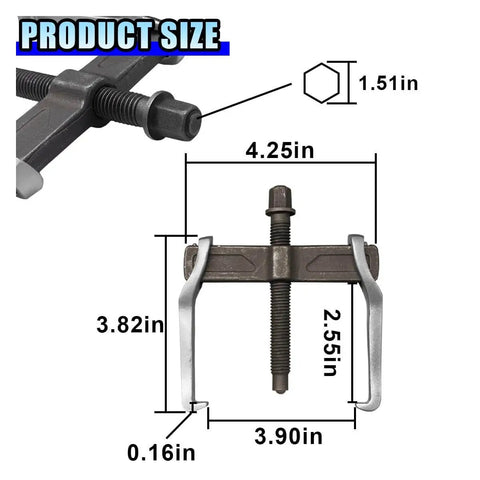 Diagram showing dimensions of a 4 Inch Two Jaw Bearing Puller With Adjustable Jaws For External And Internal Pulling Non Slip Grip Gear Puller