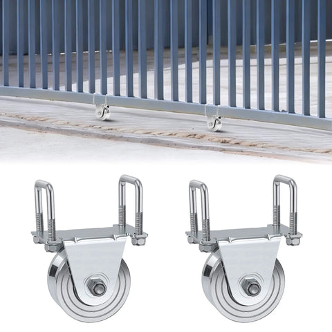 2 Pack 4" V-Groove Slide Gate Wheel Kit, Heavy Duty Steel Dual Bearing Bolted External Mount Bracket for sliding gates, 3000 LBS Capacity