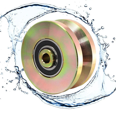 Two Pack Four Inch Solid Slide V Groove Wheels With Heavy Duty Sliding Gate Casters For Industrial Rails And Machinery