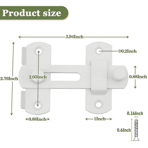Diagram of 4 Inch Stainless Steel Gate Latch, Anti-Theft Heavy Duty Safety Door Lock, White Finish Barn Latch showing dimensions