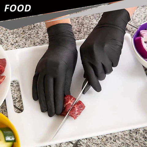 Person wearing 4 Mil Nitrile Gloves 100 Count Latex Free Powder Free Food Safe For Cooking preparing food