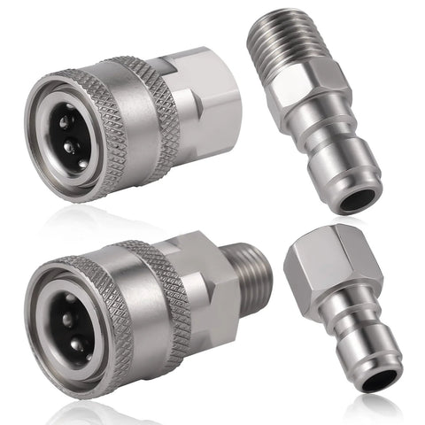 4pc stainless steel NPT 1/4 inch pressure washer quick-connect fittings, male and female, silver